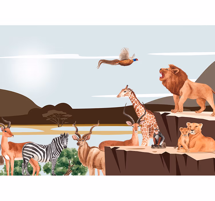 Mural de parede animais majestoso encontro de vida selvagem - TenStickers