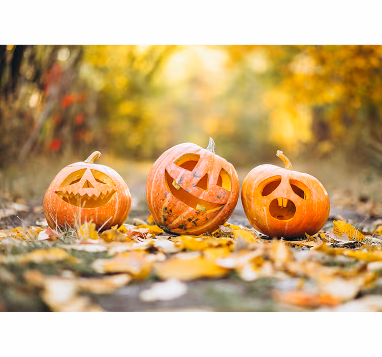 Mural de parede halloween rostos de abóbora esculpidos - TenStickers