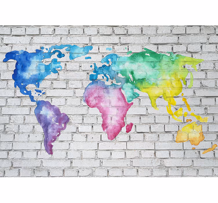 Parede de tijolo colorido mapa-múndi fotomural - TenStickers