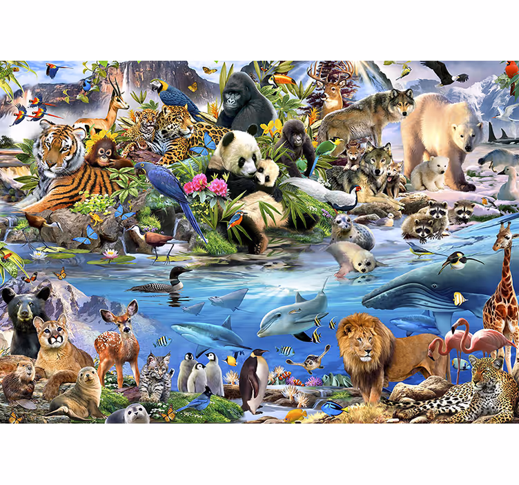 Mural de parede infantil cena de safári de vida selvagem - TenStickers