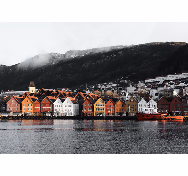 Fotomurais cidades e países casas à beira-mar em bergen - TenStickers