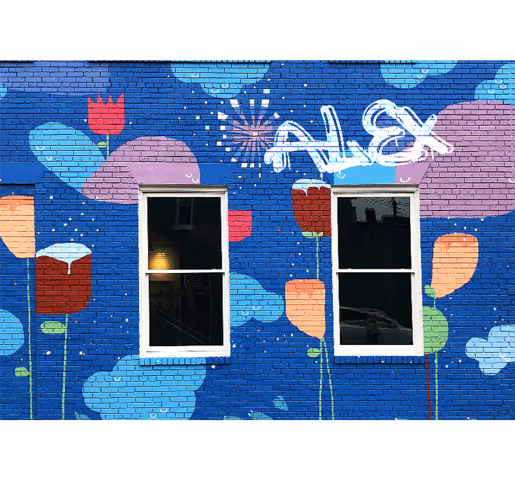 Mural de parede de arte urbana elementos florais coloridos - TenStickers