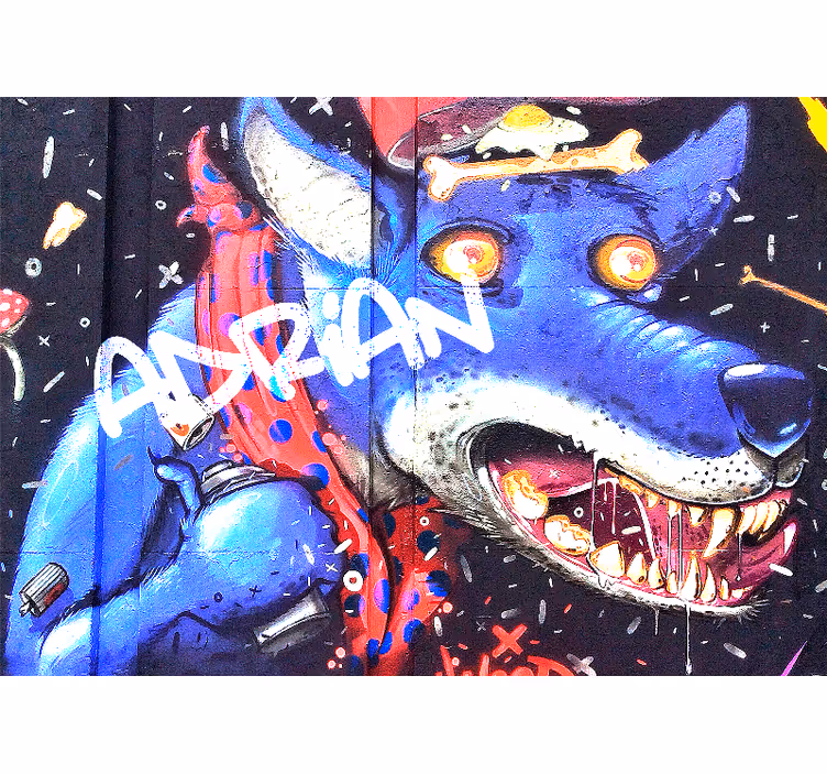 Mural de parede de arte urbana lobo azul personalizável - TenStickers