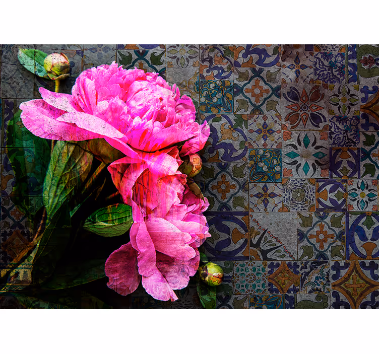 Mural de parede papoilas detalhe floral de peônia - TenStickers