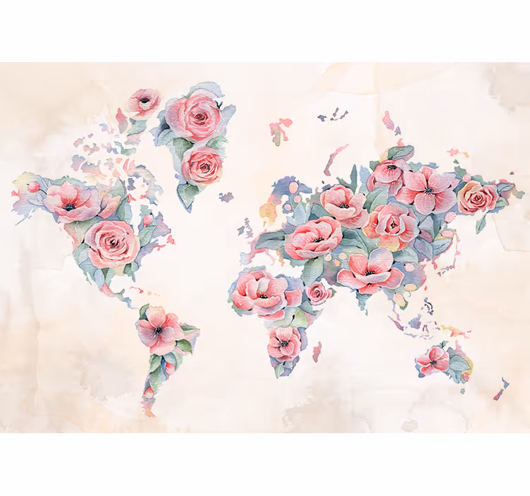 Mural de parede flores mapa-múndi floral - TenStickers
