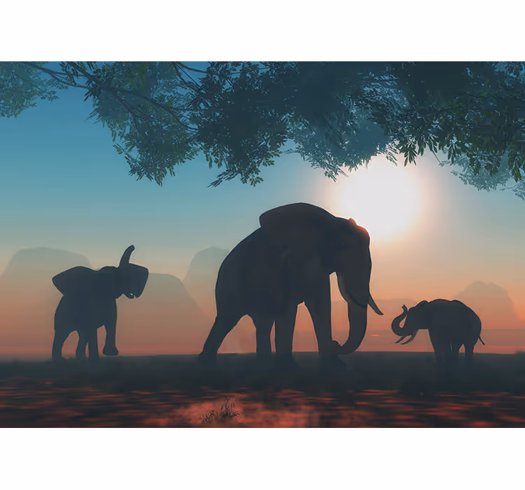 Mural de parede animais elefantes silhuetados ao anoitecer - TenStickers