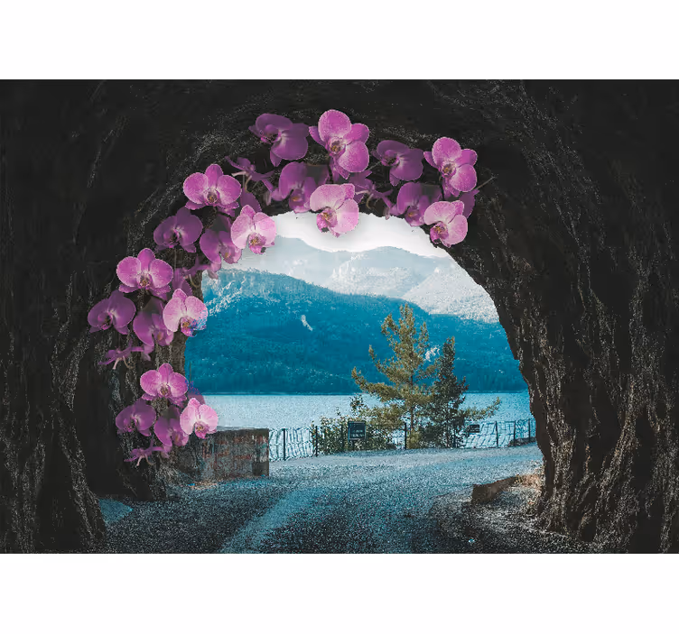 Fotomurais flores orquídeas emoldurando a paisagem - TenStickers