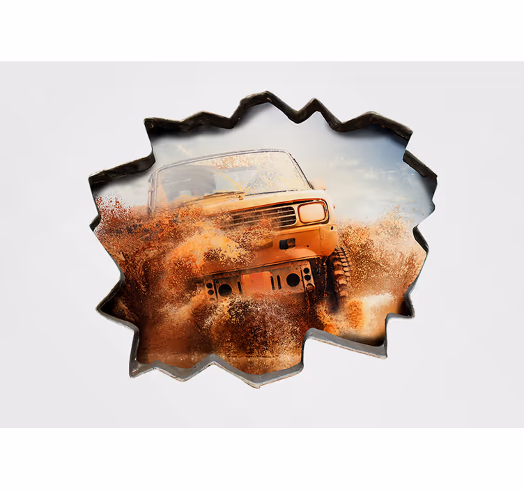 Murais de Parede 3D Carro de corrida quebrando parede branca - TenStickers