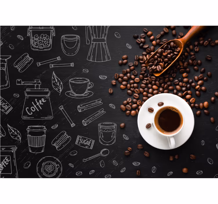 Mural de parede com frases elementos da cultura do café - TenStickers