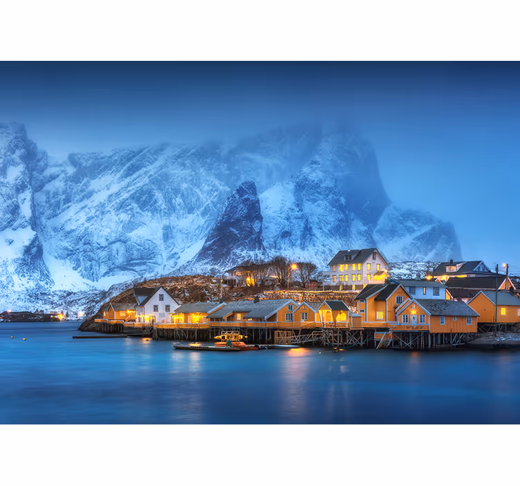 Fotomurais de paisagens vila costeira nevada - TenStickers