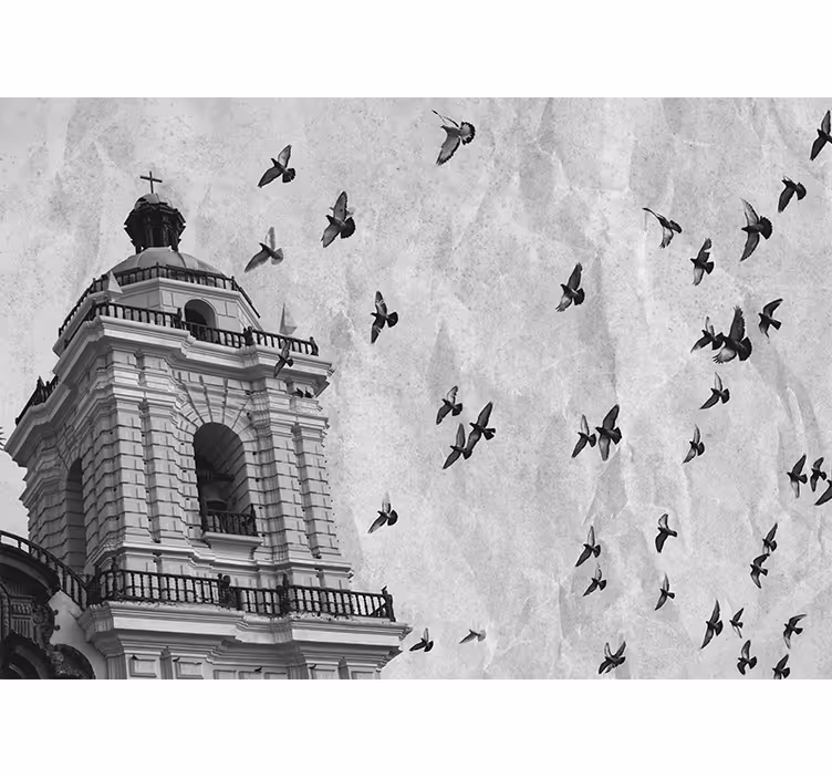 Fotomurais cidades e países torre histórica de pássaros - TenStickers