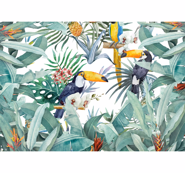Fotomurais de paisagens Selva pintada com pássaros - TenStickers