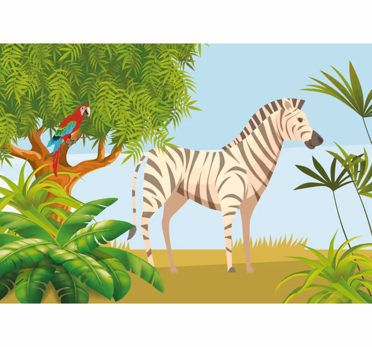 Mural de parede animais cena de zebra e papagaio - TenStickers