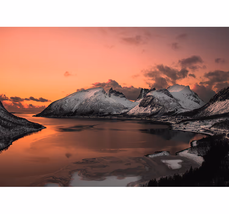 Mural de parede montanha pôr do sol reflexo nevado - TenStickers