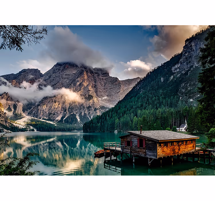Fotomurais de paisagens refúgio no lago das montanhas - TenStickers