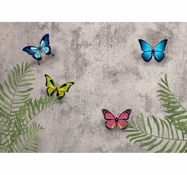 Fotomurais flores borboletas e folhas - TenStickers
