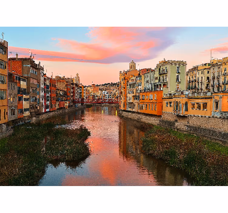 Fotomurais cidades e países pôr do sol no rio de girona - TenStickers