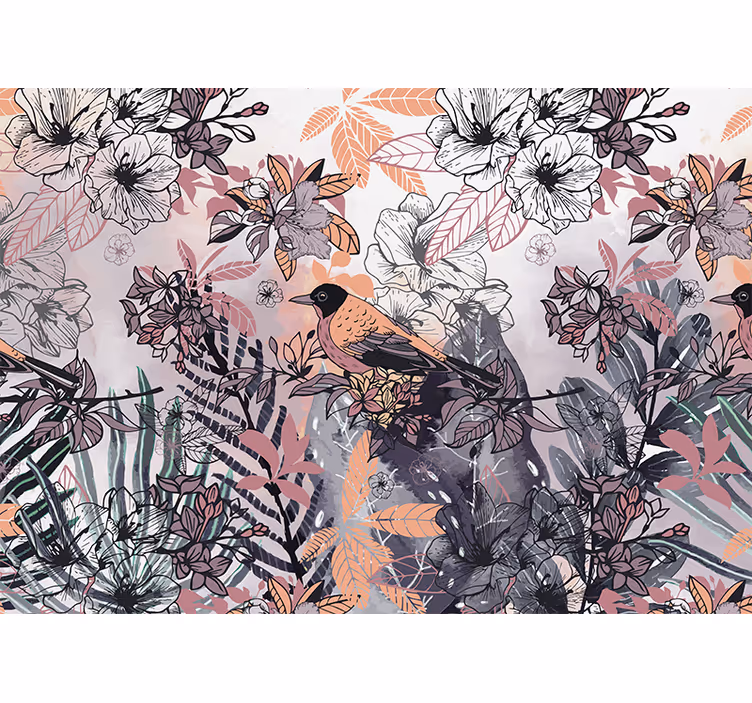 Fotomurais flores pássaro entre flores - TenStickers