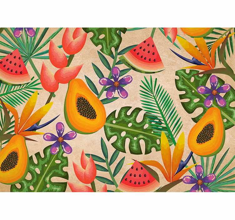 Fotomurais flores com padrões de frutas tropicais - TenStickers