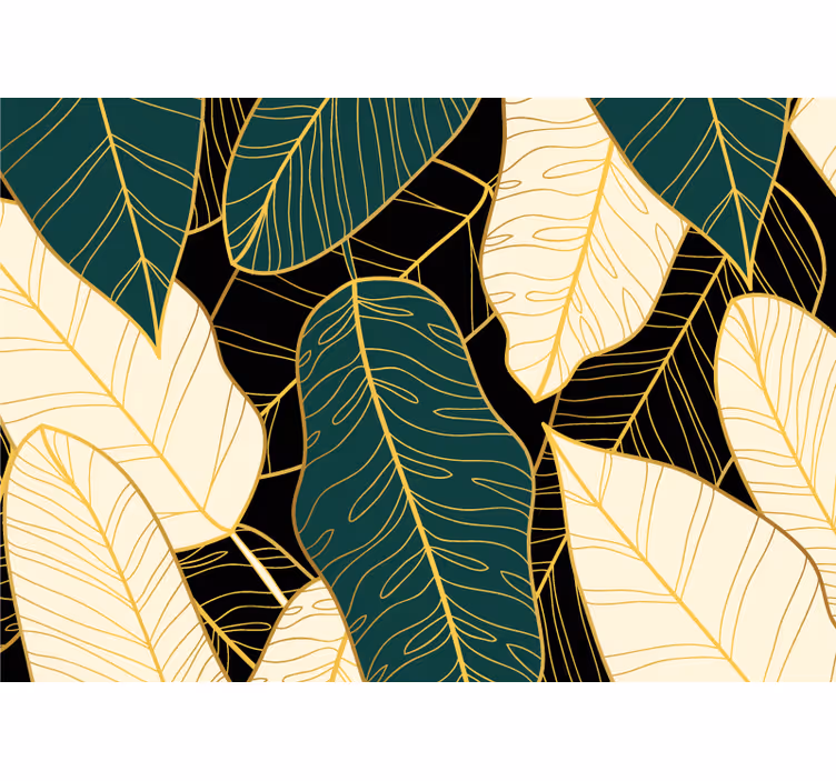 Mural de parede natureza com padrões de folhas estilizados - TenStickers