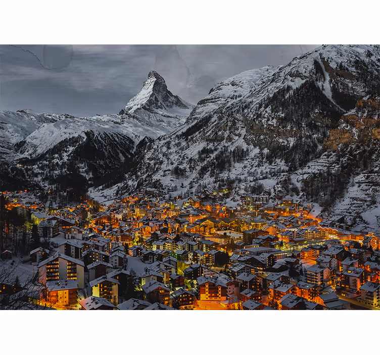 Mural de parede montanha vila alpina nevada - TenStickers
