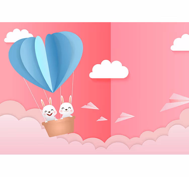 Mural de parede amor balões e coelhinhos - TenStickers
