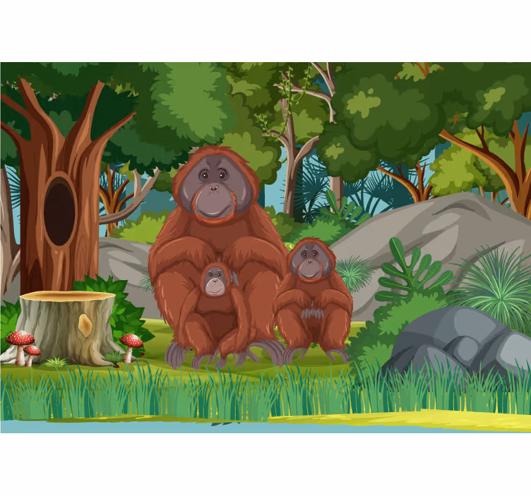 Mural de parede animais cena da família de orangotangos - TenStickers