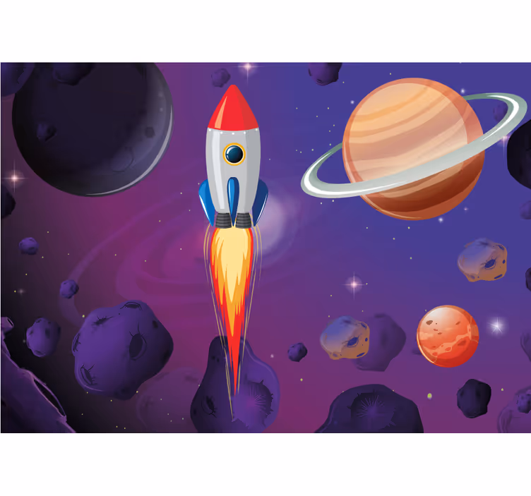 Fotomurais modernos Foguete de desenho animado pelo espaço - TenStickers