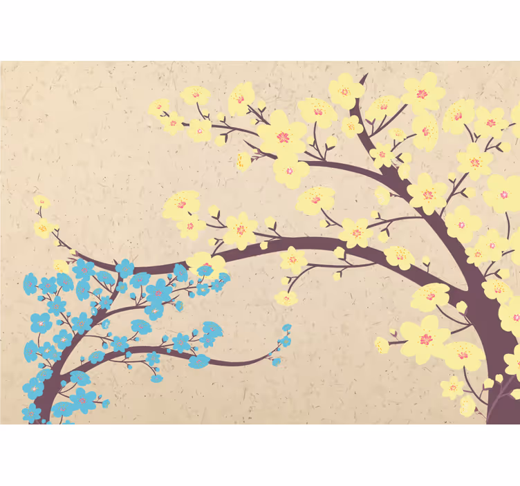 Murais de Parede 3D Flores azuis e amarelas com fundo bege - TenStickers