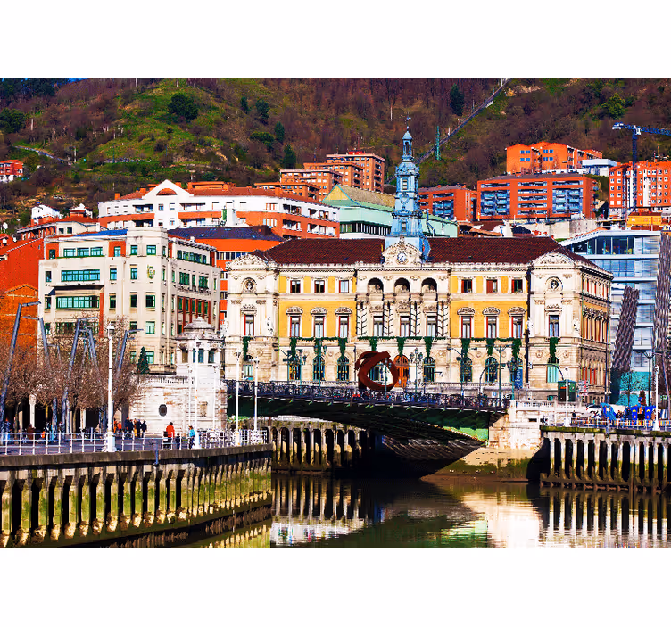 Fotomurais cidades e países Rio bilbao com casas coloridas - TenStickers