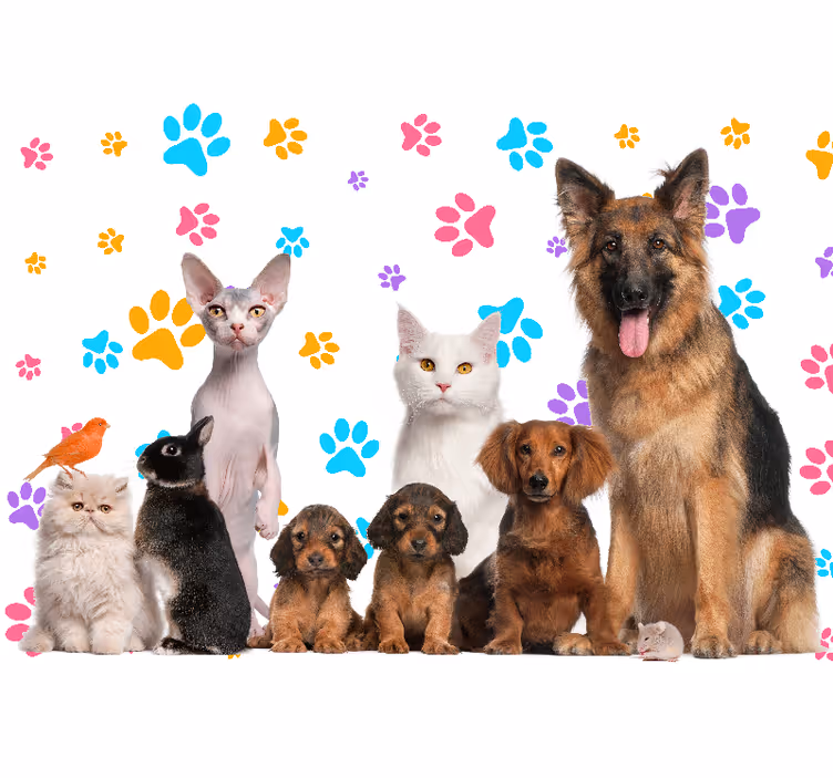 Mural de parede animais companheiros felizes de pets - TenStickers