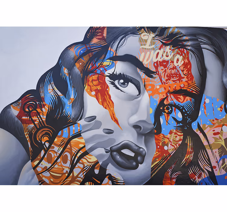 fotomural de parede de graffiti retrato de mulher pop ar - TenStickers