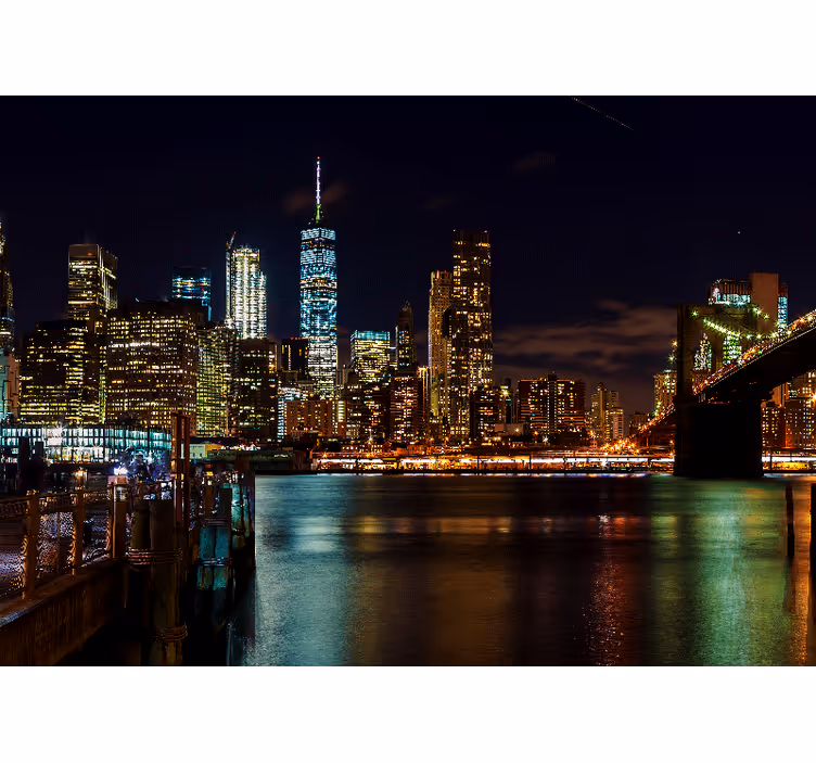 Mural de parede nova york paisagem noturna de manhattan - TenStickers