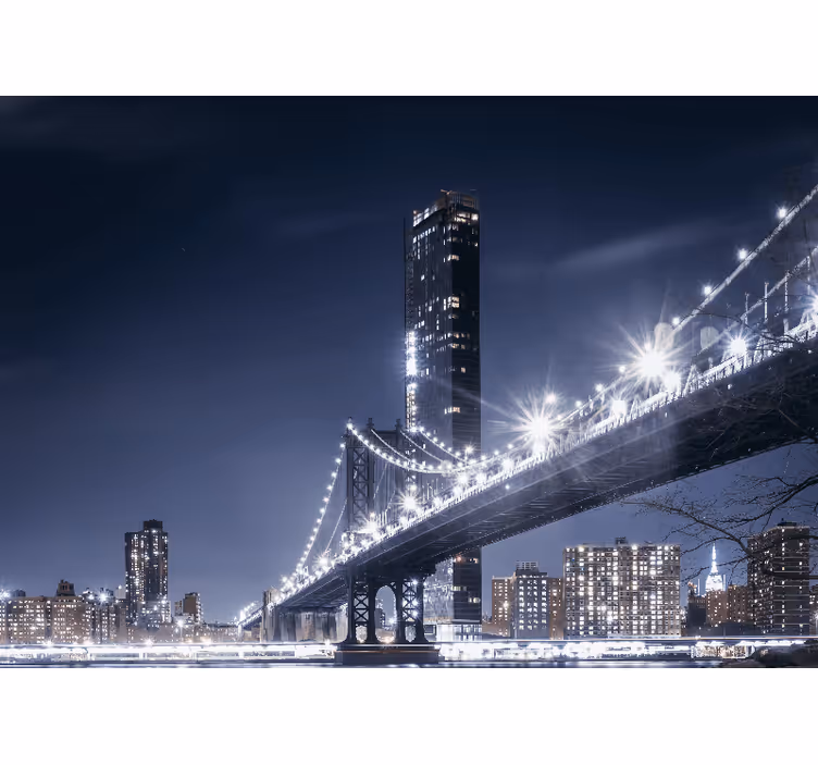 Mural de parede nova york vista noturna da ponte brooklyn - TenStickers