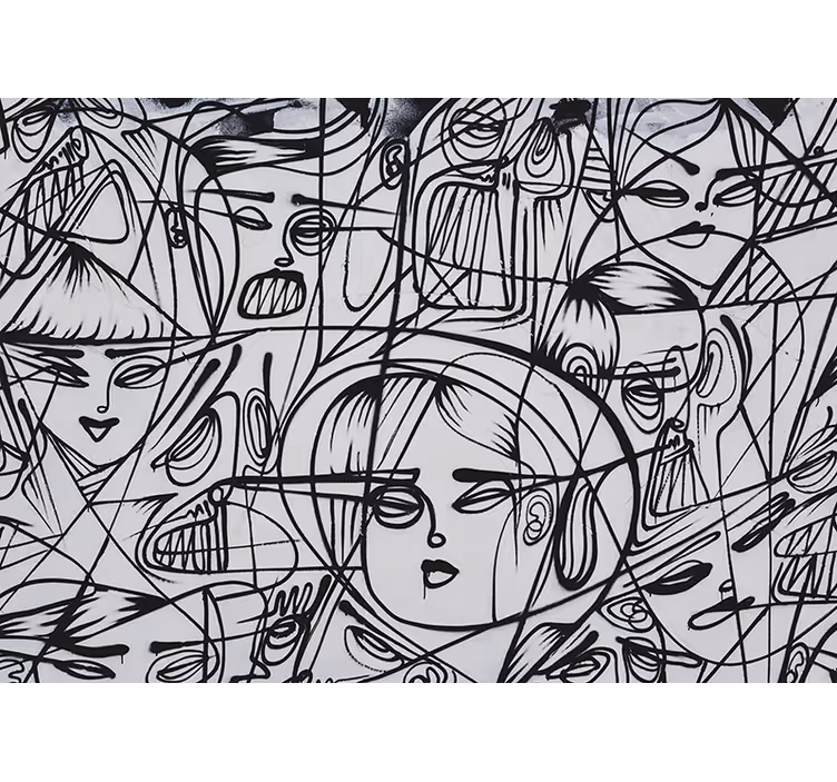 Mural de parede de arte urbana rostos de expressão abstrata - TenStickers