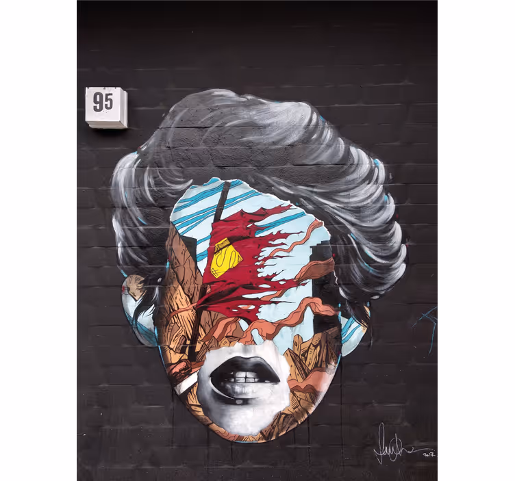 Mural de parede de arte urbana perfil humano fragmentado - TenStickers