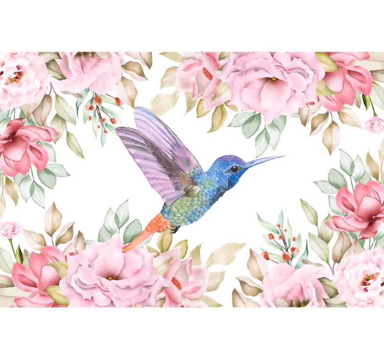 Fotomurais flores beija-flor entre flores - TenStickers