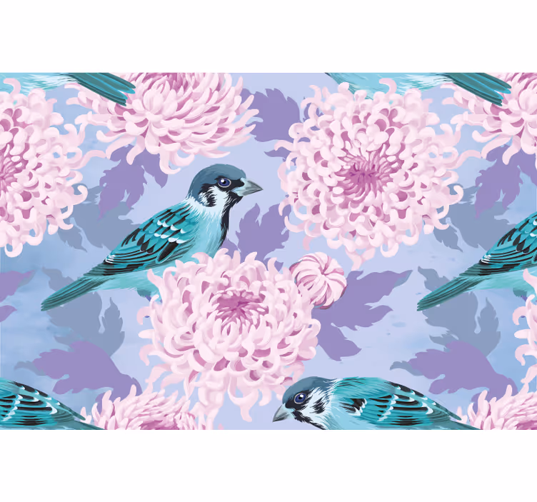 Fotomurais flores pássaros azuis em flor - TenStickers