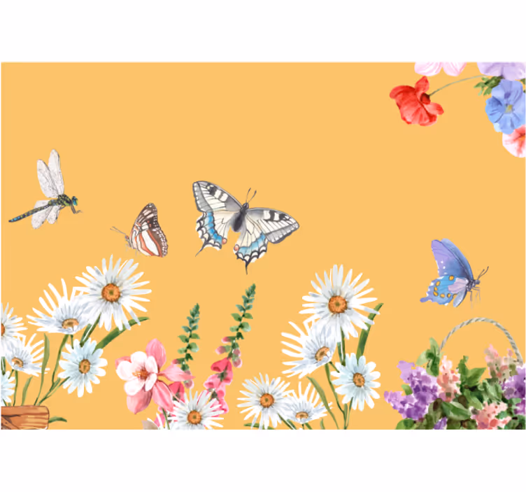 Fotomurais flores cena floral com borboletas - TenStickers