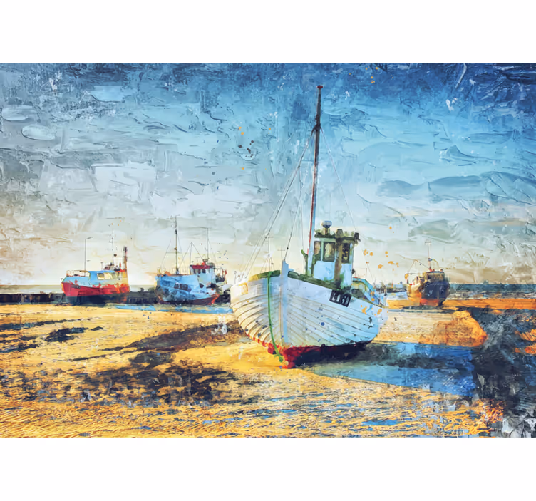 Fotomurais cidades e países barcos de pesca na costa - TenStickers