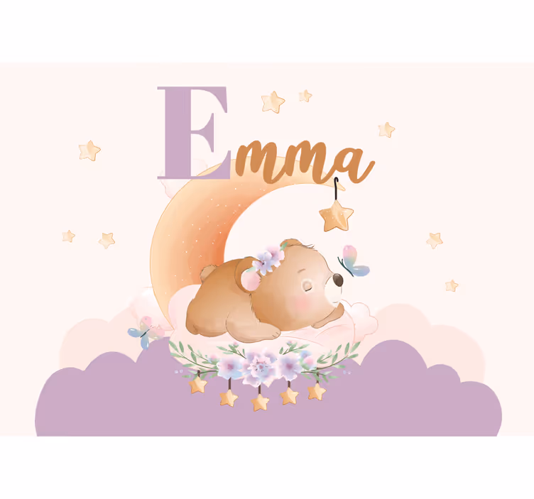 Animais fofos carregam com murais de parede com nomes de crianças - TenStickers