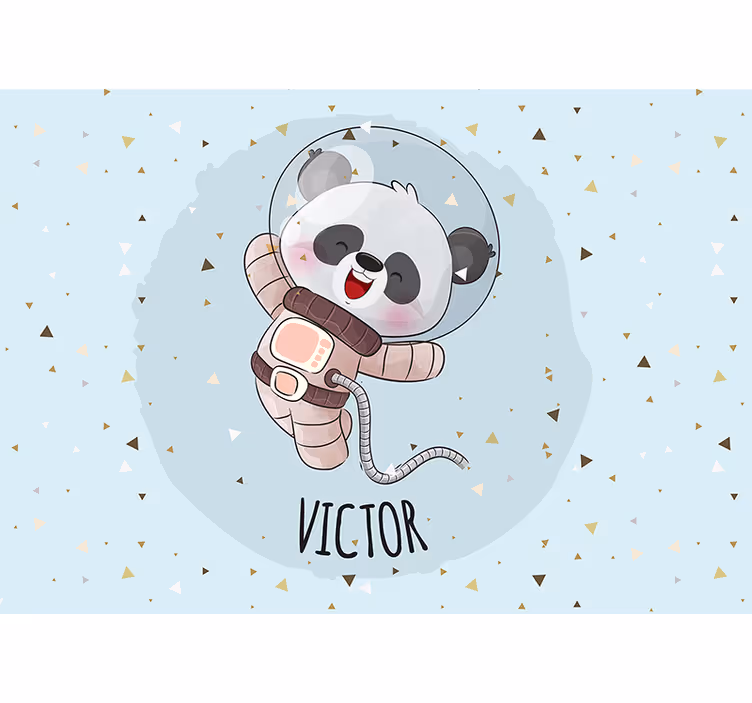 Panda fofo para menino com o nome do fotomural do berçár - TenStickers