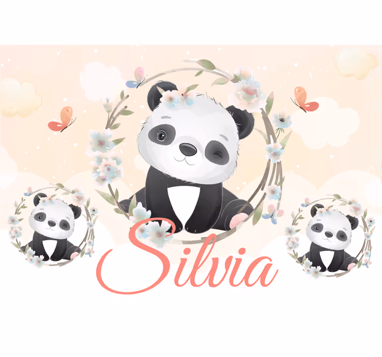 Mural de parede animais panda com flores - TenStickers