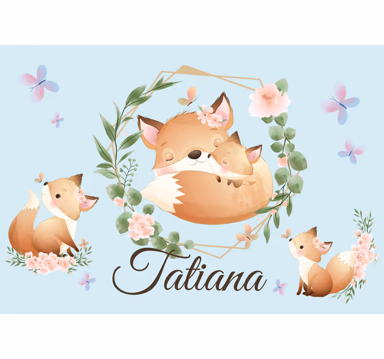 Animais fofos raposa com murais de parede com nomes de crianças - TenStickers