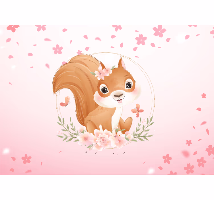 Esquilo fofo para menina com o nome do fotomural do berç - TenStickers