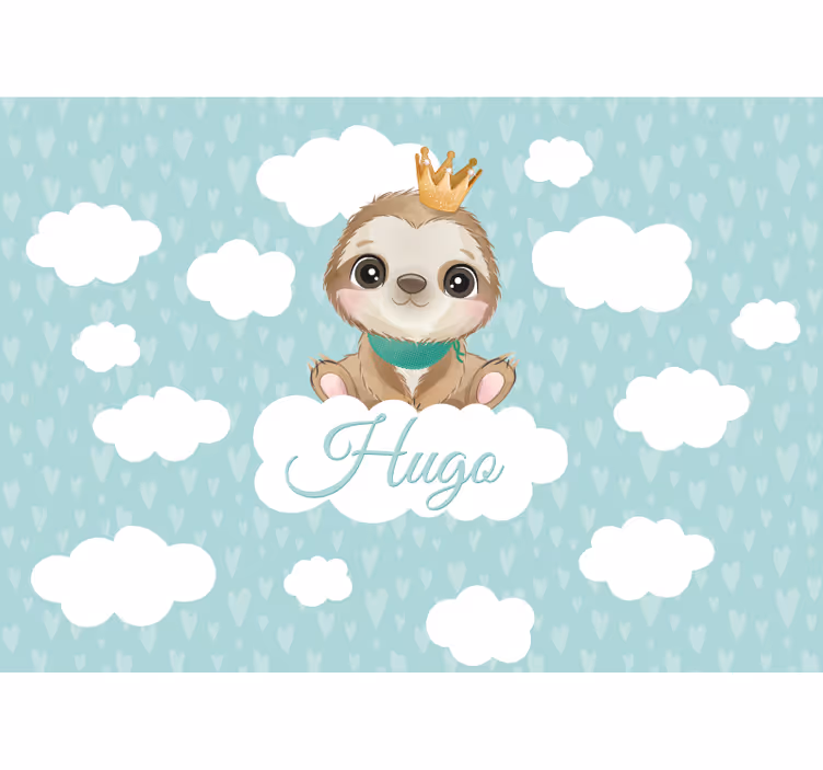 Mural de parede infantil bicho-preguiça com coroa - TenStickers