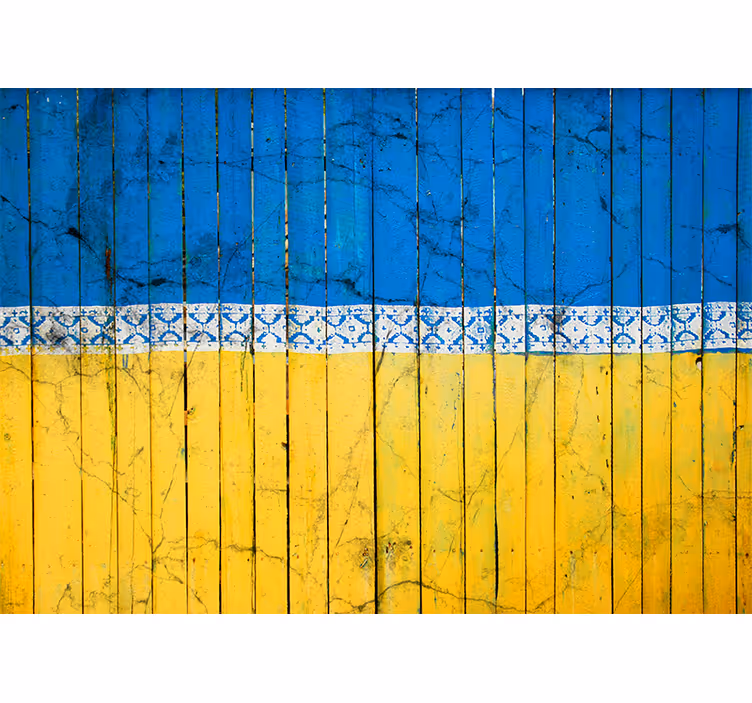 Fotomurais modernos Cerca de madeira amarela e azul - TenStickers