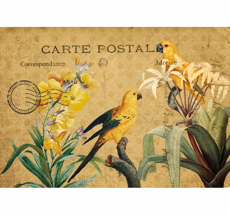 Mural de parede flores com papagaios e flora vintage - TenStickers