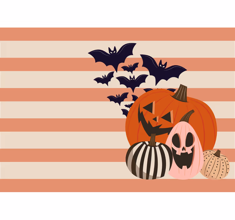 Mural de parede halloween abóboras e morcegos - TenStickers
