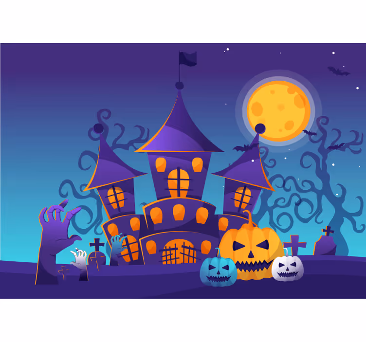 Mural de parede halloween cena de castelo assombrado - TenStickers